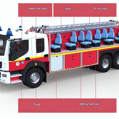 2+4 Crew Seats Foam Fire Truck with 90L/s Pump and 2000kg Foam Capacity